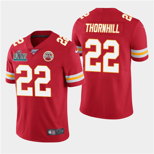 Men's Kansas City Chiefs #22 Juan Thornhill Red Super Bowl LIV With 100th Season Patch Vapor Untouchable Limited Stitched NFL Jersey